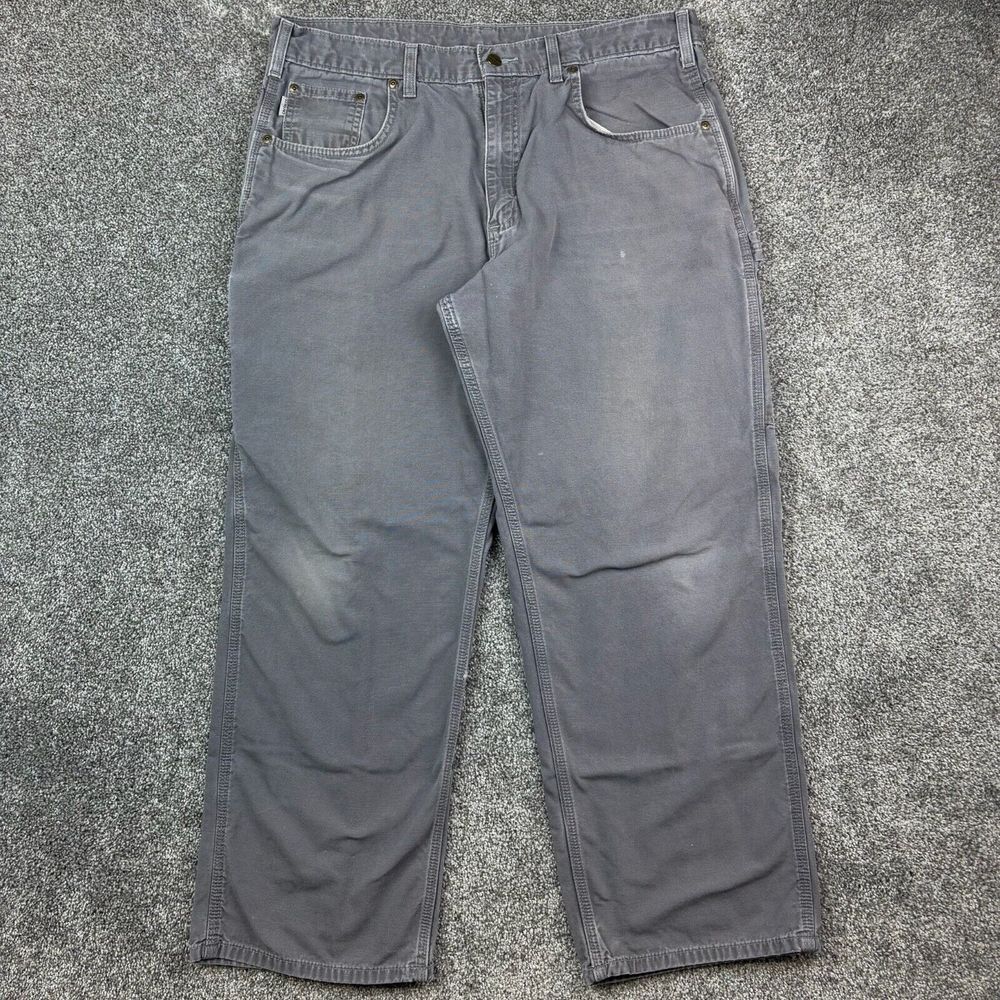 Carhartt Carpenter Pants Mens 38x30 Gray Loose Fit Heavy Canvas Workwear B159